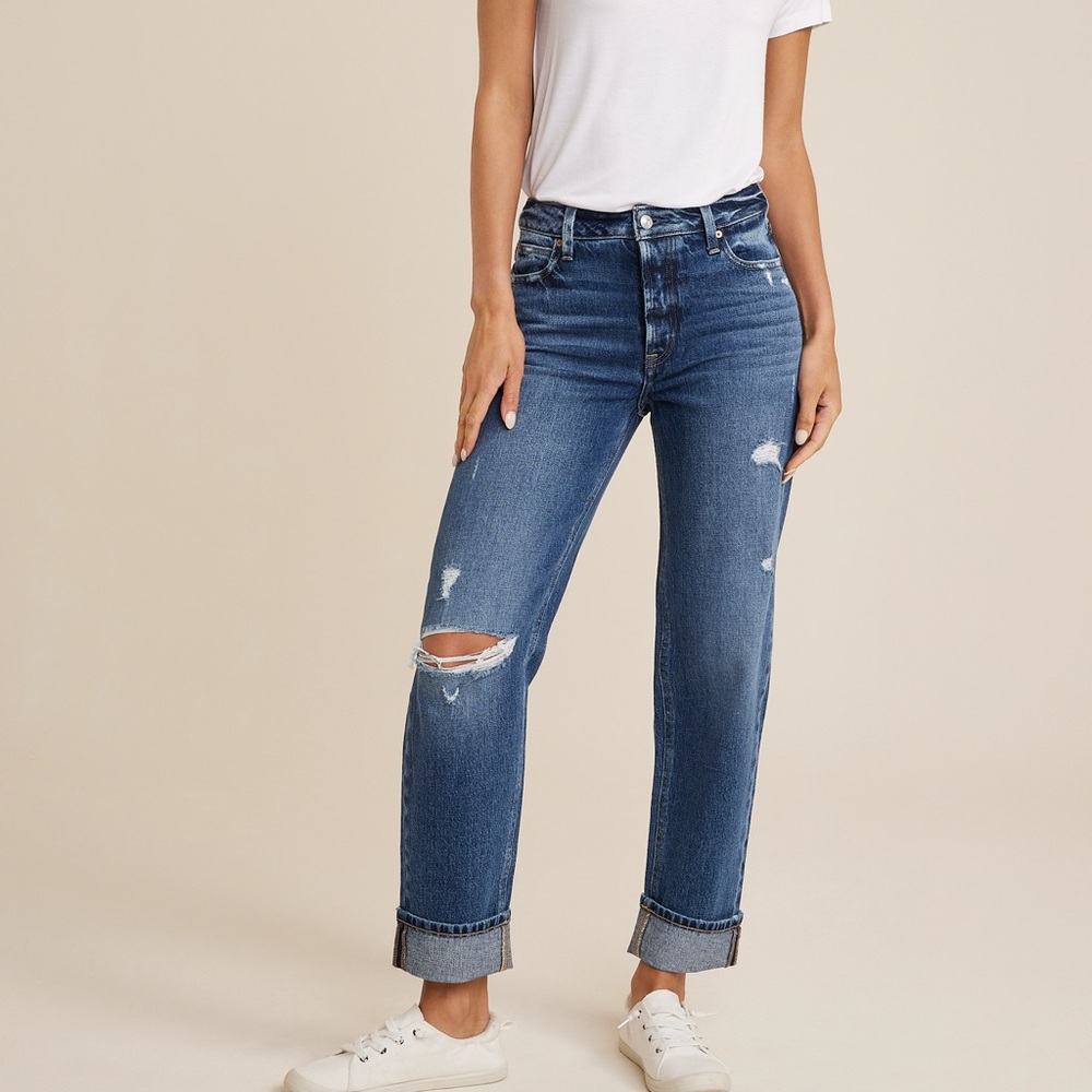 Goldie Blue Brooklyn Blue Distressed Jeans relaxed straight ankle high rise